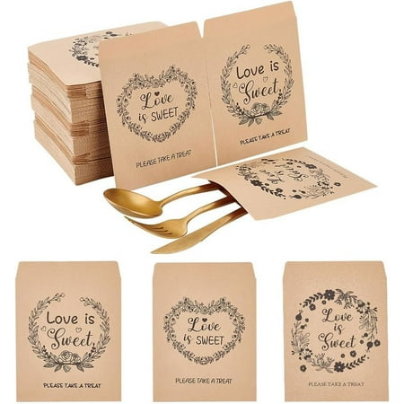 210pcs Mini Kraft Paper Bags 5.3x3.9inch Small Paper Favor Bags Brown Cookie Bags Tiny Kraft Paper Treat Bags for Wedding Party Gift Candy Bar Baptism Card Small Business Love is Sweet Tan