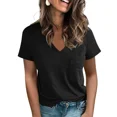 thumbnail image 2 of Camiseta de un solo bolsillo para mujer, Jersey de manga corta con cuello en V, Tops de oficina para mujer, camisetas de Color sólido 2024, 2 of 5