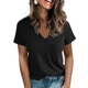 thumbnail image 2 of Camiseta de un solo bolsillo para mujer, Jersey de manga corta con cuello en V, Tops de oficina para mujer, camisetas de Color sólido 2024, 2 of 4
