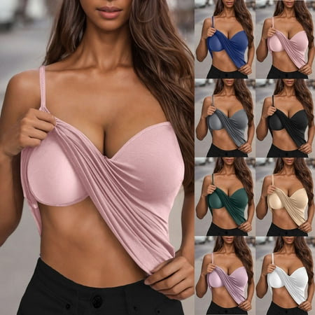 Jinhomg Camisole Tops for Women Built in Bra Cute Spaghetti Strap V-Neck Camis 2025 Spring Summer Workout Tank Top Sleeveless Under Clothes White L