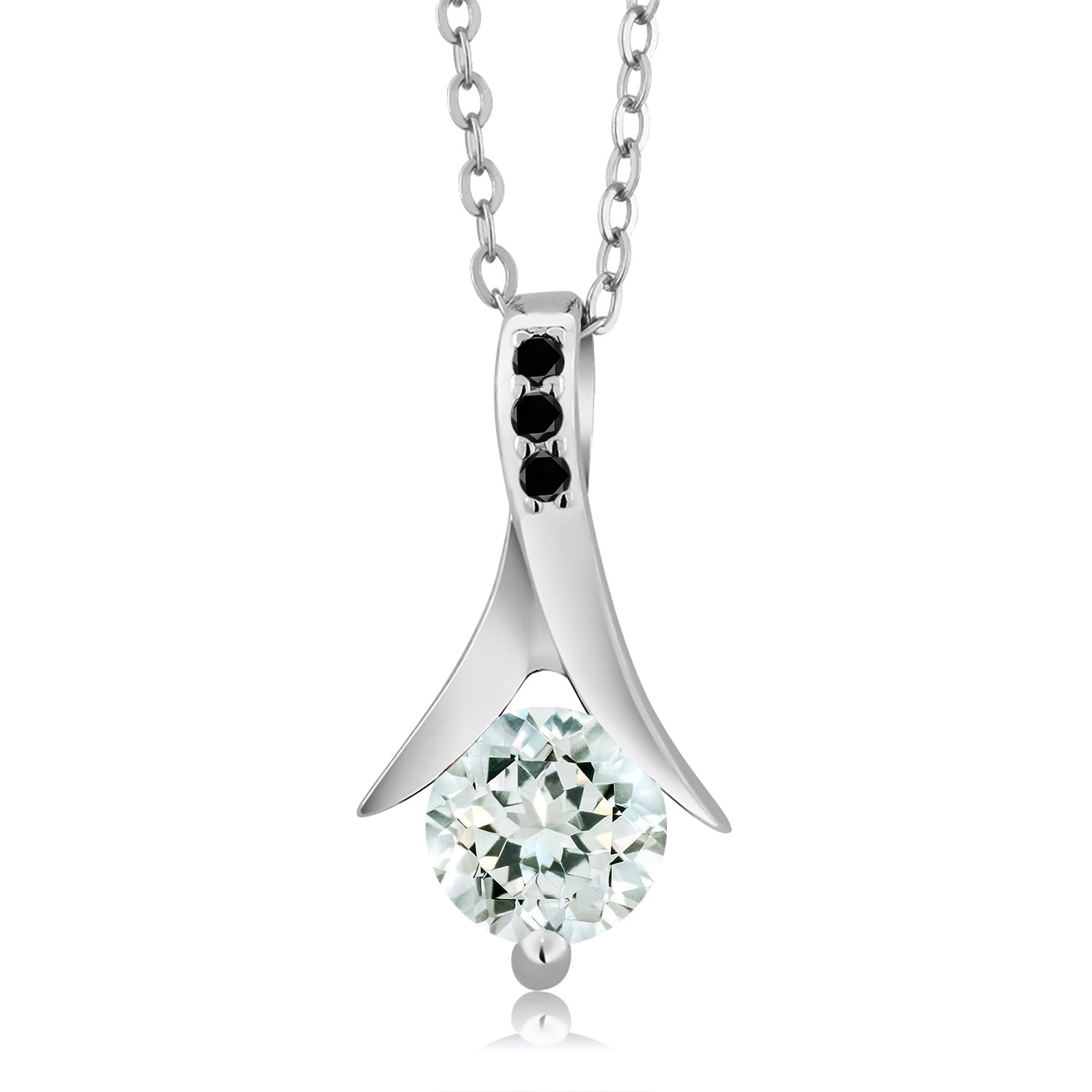 Gem Stone King 0.80 Ct Sky Blue Aquamarine Black Diamond 925 Sterling Silver Pendant with Chain