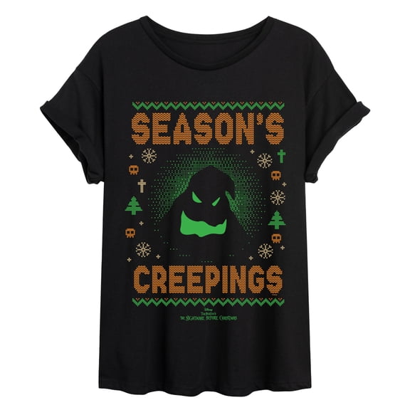 The Nightmare Before Christmas - Oogey Boogey Ugly Sweater - Juniors Oversized Graphic T-Shirt
