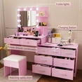 thumbnail image 6 of Ktaxon Makeup Vanity with 9 Drawers&USB Charging Station, Vanity Desk with 3 Color Light, Vanity Table Set w/ 9 Drawer Dresser,Light Pink, 6 of 8