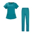 thumbnail image 4 of Conjuntos de uniforme médico para mujer, uniforme de enfermera de verano, manga corta, top y pantalones suaves. Azul Oscuro Medio, 4 of 9