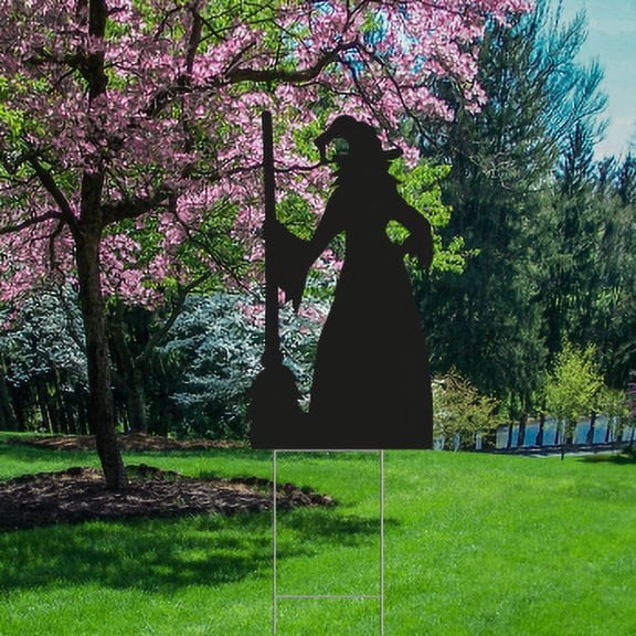 YS3002 Halloween Wicked Witch With Broom In The West Silhouette Waterproof Coroplast Plastic Yard Sign Lawn Sign