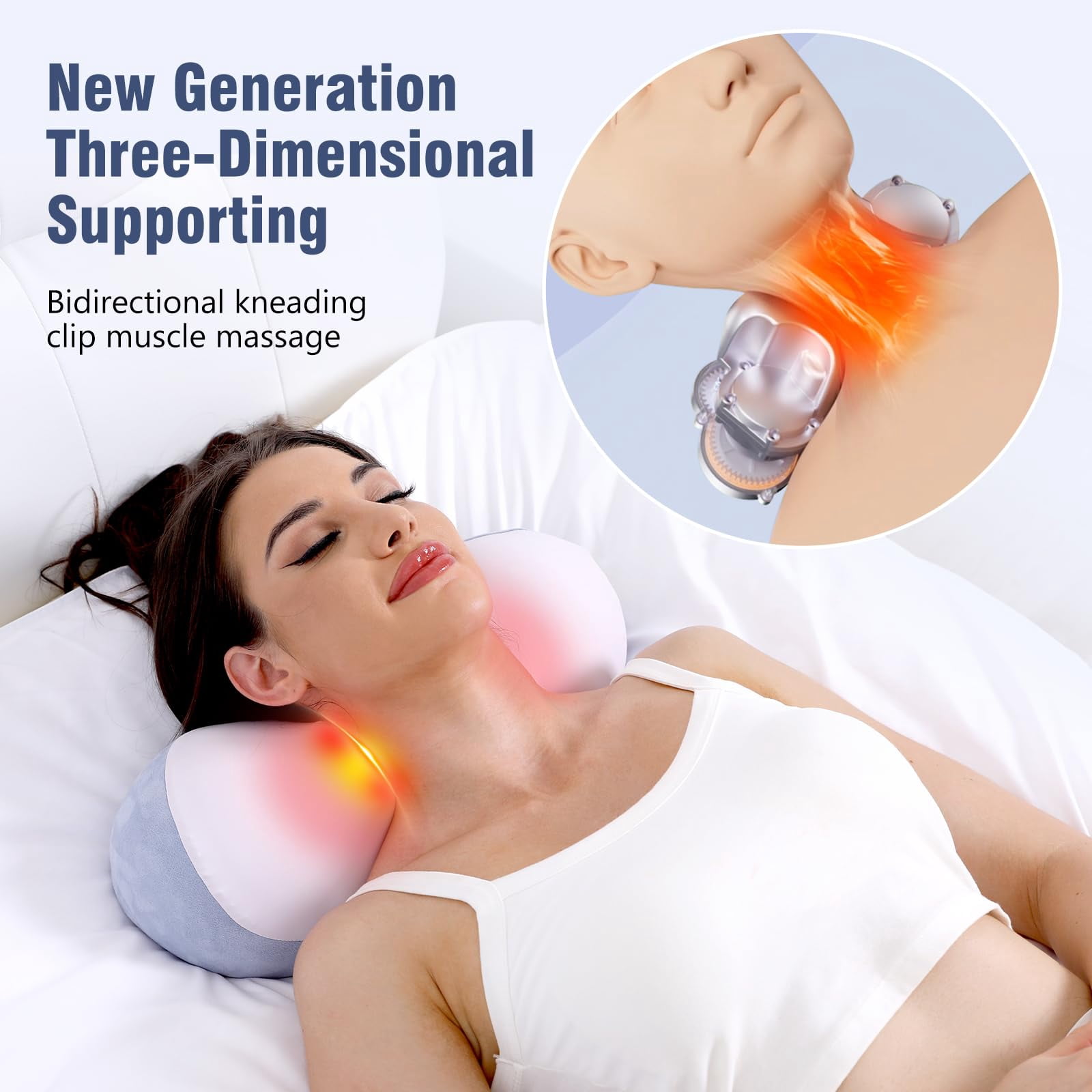 Shiatsu Back and Neck Massager with Heat, Electric Massage Pillow for Back Pain Relief Deep Tissue, 3D Stereoscopic Support Traction, Deep Kneading Massager for Neck and Shoulder Muscle Pain