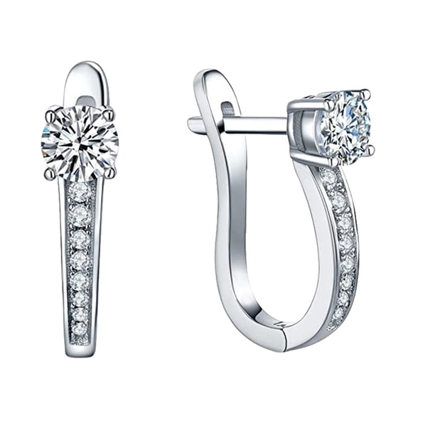 Pendientes de aro de diamantes de imitación de plata para las mujeres
