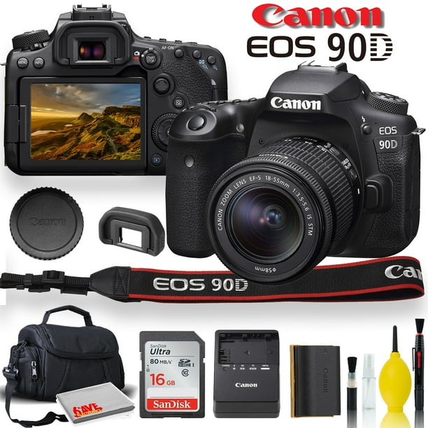 Canon EOS 90D DSLR Camera With 1855mm Lens, Padded Case, Memory Card, and More Starter Bundle