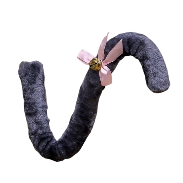 Visland Queue de Chat Longue en Peluche Ruban Nœud Clochette Femmes Filles Fête Cosplay Accessoires Squelette Doux Forme Flexible Queue Imitation pour Robe Jupe Leggings Jeans Danse Célébrations