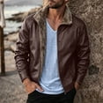 thumbnail image 2 of Ecqkame Men's Fleece Lined Leather Motorcycle Jackets Fur Turtleneck Windproof Zip up Pu Moto Jacket Vintage Bomber Outerwear Brown M, 2 of 9
