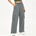 thumbnail image 4 of Hvogkswy Cargo Pants for Women Elastic Drawstring Straight Leg Loose Long Trousers Multi Pockets Solid Casual Athletic Work Pants S-3XL, 4 of 9