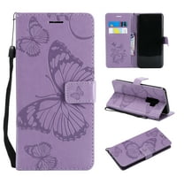 S9 Case, Samsung Galaxy S9 Case - Allytech Premium Wallet PU Leather with Fashion Embossed Floral Butterfly Magnetic Clasp Card Holders Flip Cover with Hand Strap, Purple