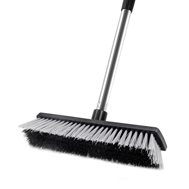 LandHope Balai à Poils Durs avec Manche Long Réglable, Brosse à Récurer Robuste pour Béton, Balai à Pousser pour Extérieur, Balai de Garage, Grand Balai à Bois pour Sol, Balai de Balcon de 28 à 52 Pouces - Multi