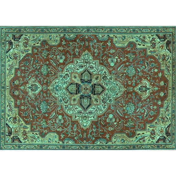 Ahgly Company Machine Washable Indoor Rectangle Persian Turquoise Blue Traditional Area Rugs, 5' x 7'
