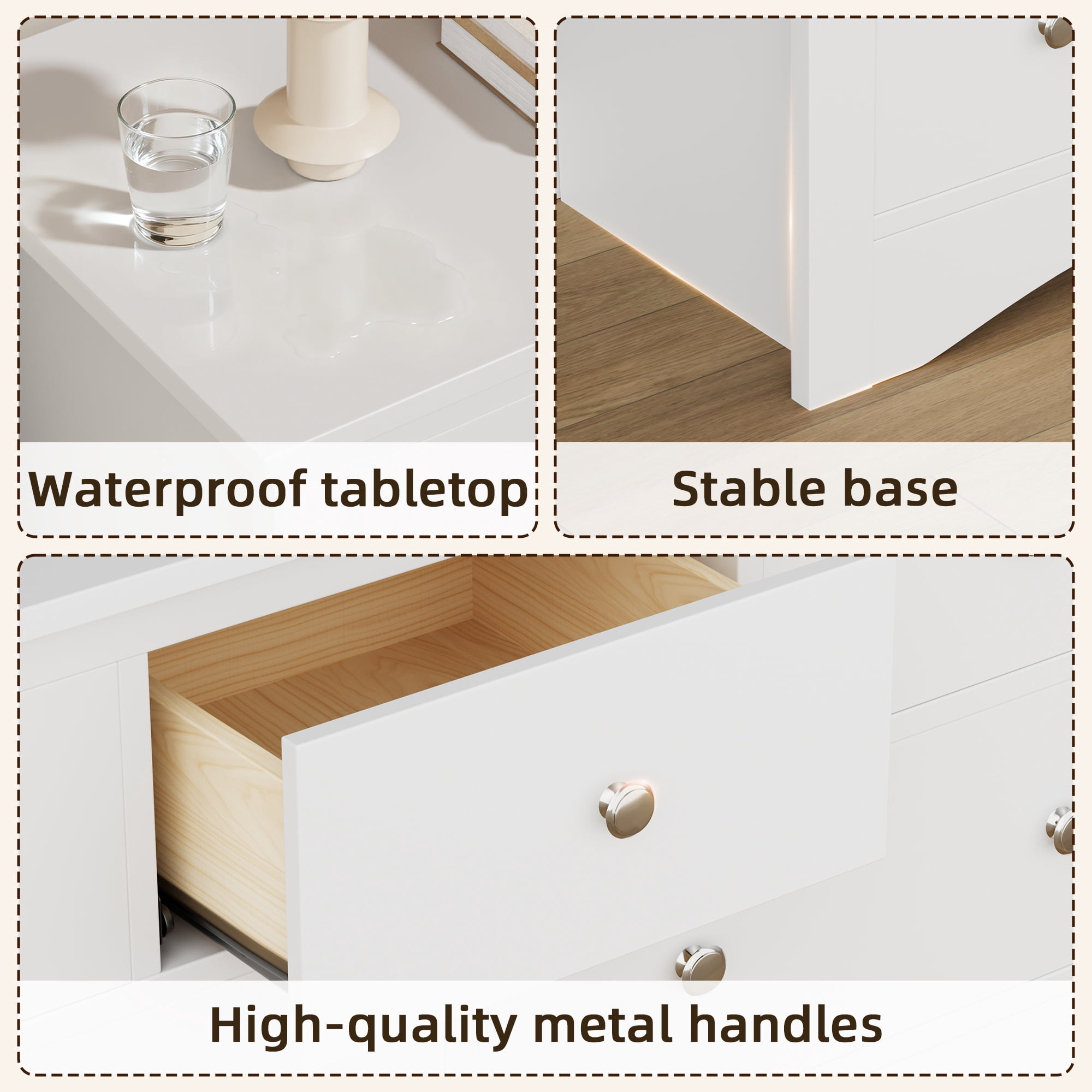 Homall 5 Drawer Double Dresser, Modern Wood Chest of Drawer for Living Room Bedroom,White