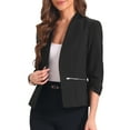 thumbnail image 1 of Blazer abierto de 3/4 de manga INSPIRE CHIC para mujeres, chaqueta de traje, blazers casuales para trabajo y oficina con bolsillos con cremallera, negro S, 1 of 1