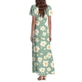 thumbnail image 6 of vigerkar Womens Floral Maxi Dress Summer Short Sleeve Long Dresses Flowy V Neck A Line Maxi Dresses Boho Vacation Beach Dress Dark Green, XL, 6 of 7