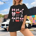 thumbnail image 5 of Tops For Women T-Shirts Oversized Cherry & Bow Print Graphic Summer Short Sleeve Fashion Clothing Black 2XL, 5 of 7
