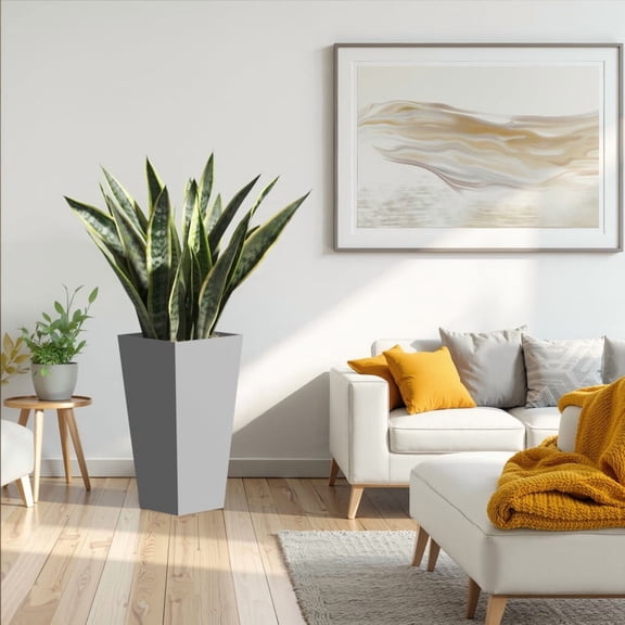 25" H Tall Metal Tapered Planter – Large Outdoor & Indoor Garden Plant Pot with Drainage Hole and Rubber Plug, Stylish Burnished Grey Finish for Home and Patio