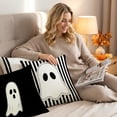thumbnail image 4 of Halloween Home Decor, Halloween Throw Pillow Covers, Ghost Pillow Covers, Halloween Pillows for Couch, 4-Pack 18X18 Inch Digital Print Black White Cute Ghost Striped Sofa Bed, 4 of 7