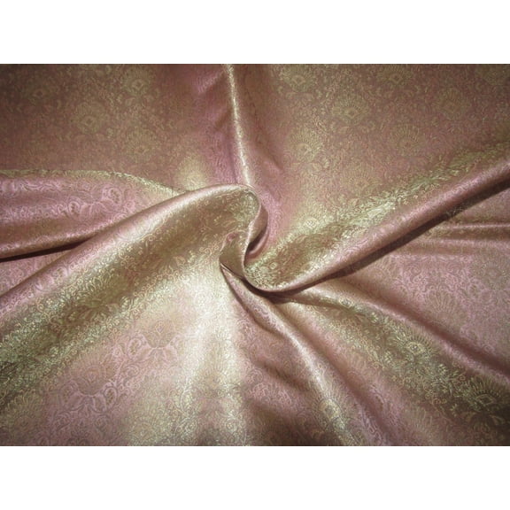 Silk Brocade fabric pinkish mauve Color floral x metallic gold color 44" wide BRO718[5]