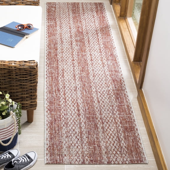 SAFAVIEH Courtyard Robert Striped Indoor/Outdoor Runner Rug, Light Beige/Terracotta, 2'3" x 6'7"