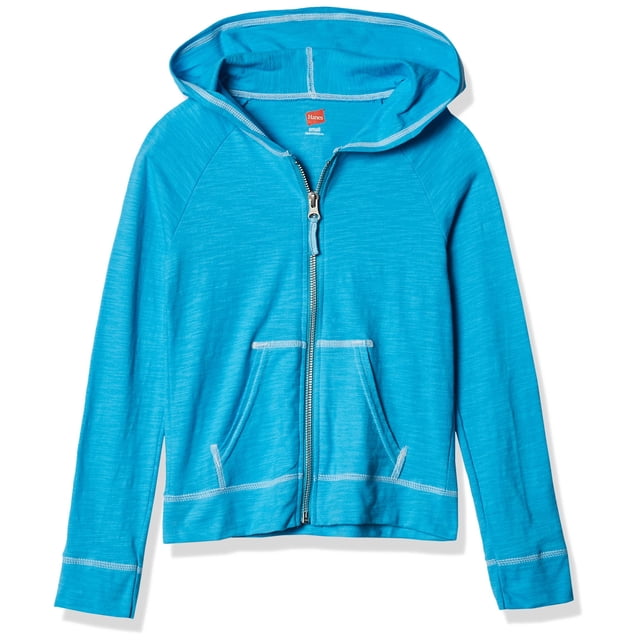 Hanes Little Girls Slub Jersey Full Zip Jacket, Process Blue, Medium