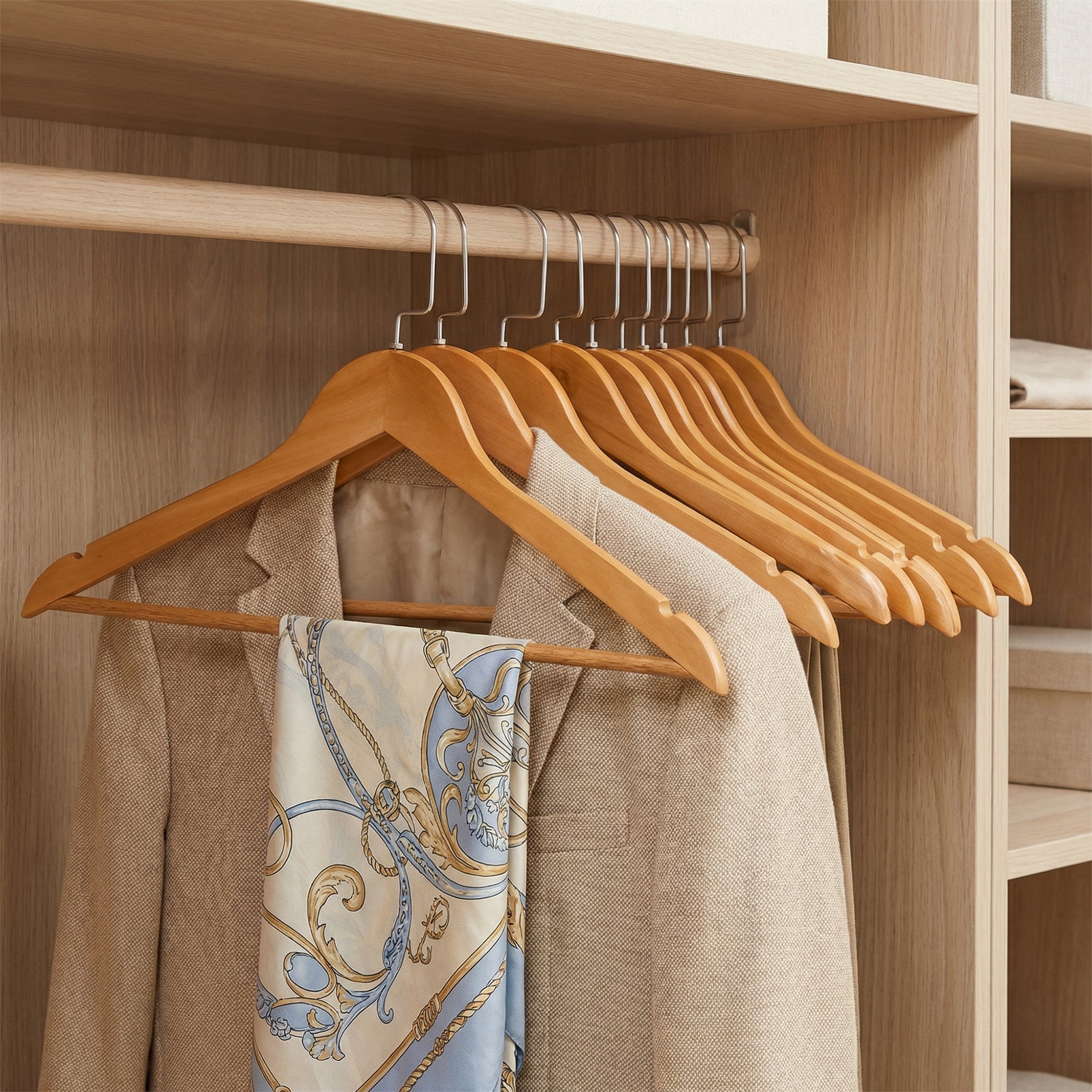 Unique Bargains 2Pcs Wood Durable Space Saving Home Clothes Hangers Flat Hook
