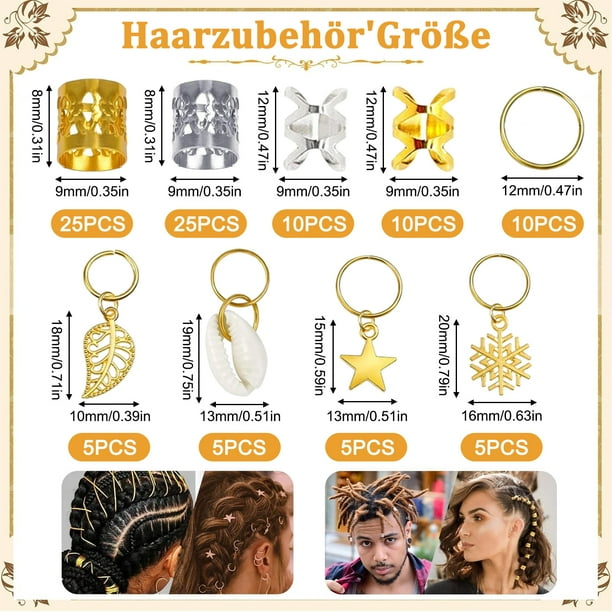 100 Piezas de Joyas, Joyas para Trenzas de Oro/Plata, Anillos de Aluminio para Trenzas, Anillos de Accesorios para el Cabello de Metal Ajustables, Clips para Trenzas para el Cabello para Mujeres y