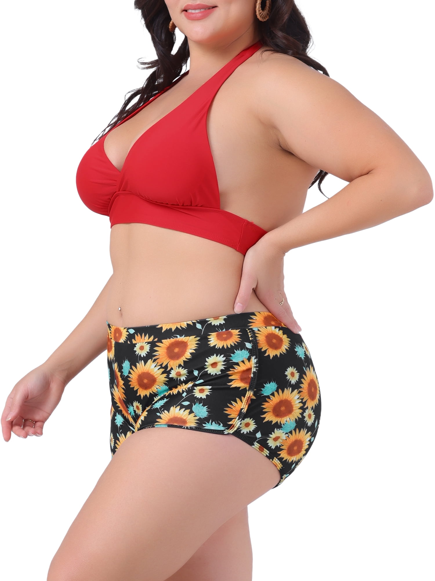 DARING DIVA Women's Plus Size 2 Pcs Swimsuits Halter Bathing Suit Sets 4X Red