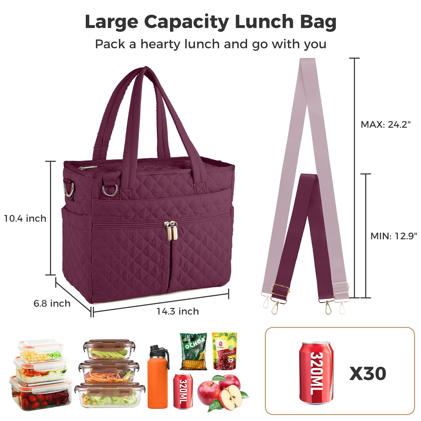 Extra-large Lunch Bag  Box Insulated For Women Tote Soft Cooler Work Outdoor Picnic Trips