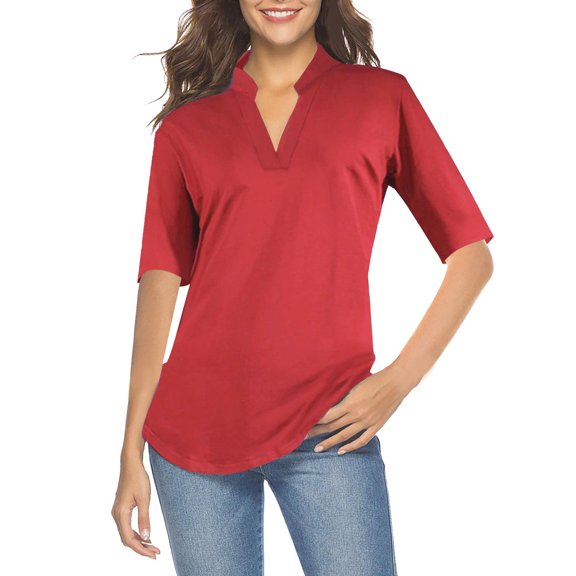 gakvbuo Fall Clothes For Women 2022 Trendy Business Casual Plus Size Tops For WomenWomen Fashion Casual Solid Color Pullover Slim Fit Half Sleeve V-Neck Tops