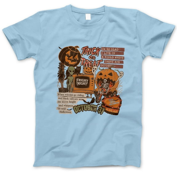 Trick or Treat Halloween T-Shirt, Vintage October 31 Skeleton Pumpkin Alien Graphic Tee, Retro Fright Night Fall Costume Shirt Gift