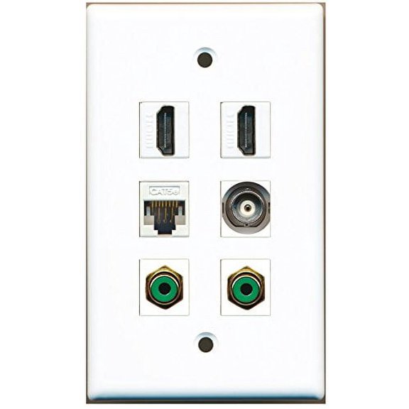 RiteAV - 2 HDMI 2 Port RCA Green 1 Port BNC 1 Port Cat5e Ethernet White Wall Plate