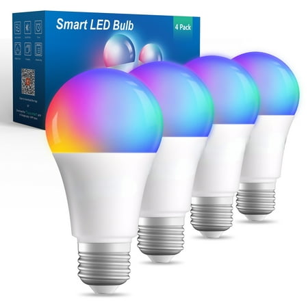 

Light Bulb A19 E26 9Watts 800LM Multicolor Wi-Fi Color Changing Led Bulbs Compatible 2.4GHz Only 4 Pack