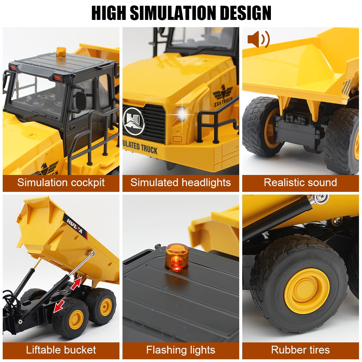Fisca Hinge Joint Remote Control Dump Truck Toys, 6 Channel RC Construction Vehicles with Lights and Sound