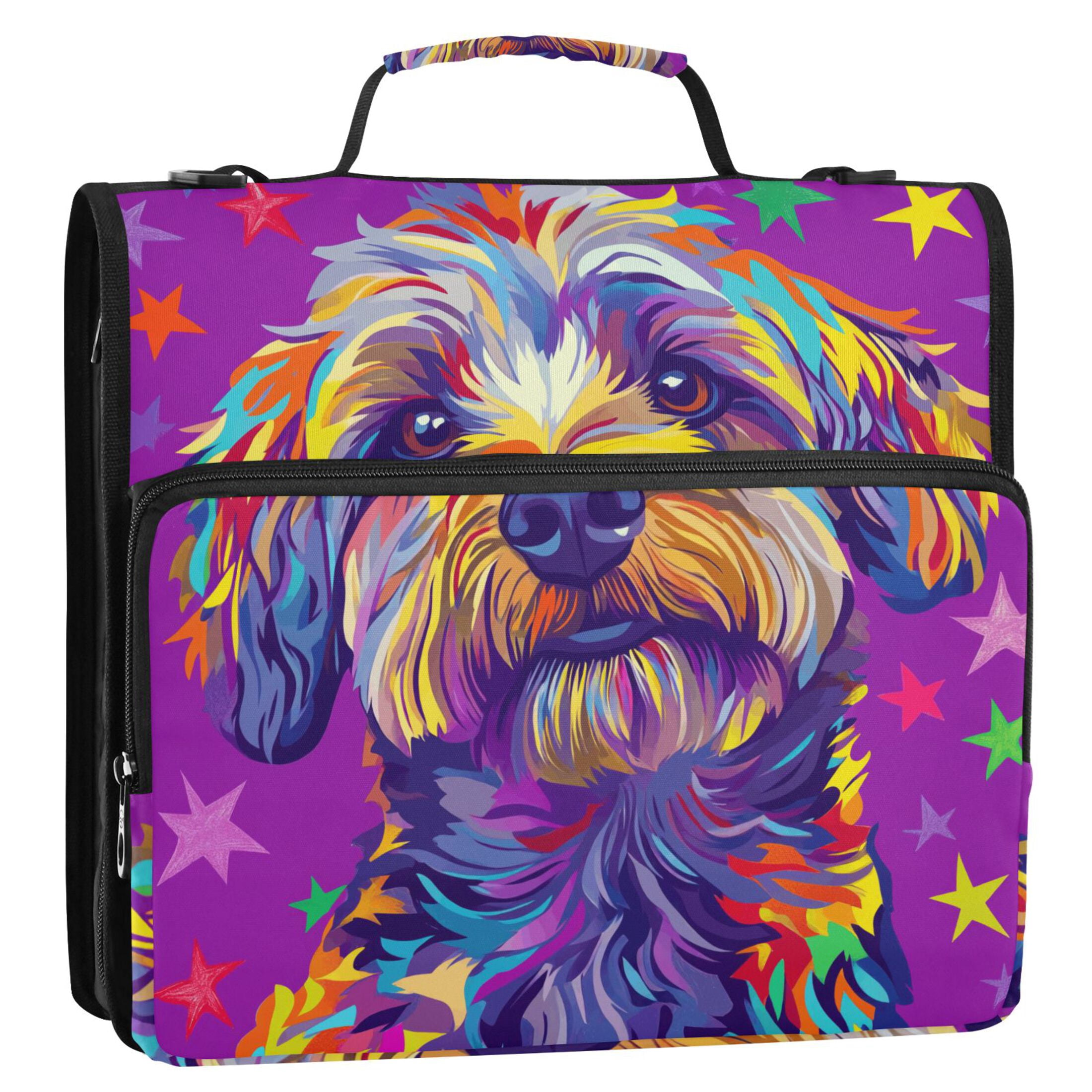 3 Ring Zipper Binder with Shoulder Strap Waterproof Trapper Keeper 2 Inch D-Ring 500 Sheets Capacity Cute Dog and Star