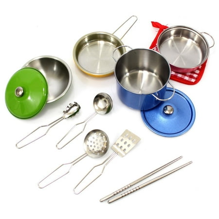 Colorful Metal Pots and Pans Cookware with Utensils Playset for Kids, Toy Cookware, Fun Cookware Set, Kitchen Set Accessories, Toy Kitchen Set, For Fun Pretend Play For Kids / Children