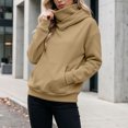 thumbnail image 3 of Women Funnel Neck Hooded Sweatshirt, Loose Fit Long Sleeve Pullover Hoodie with Kangaroo Pocket, Casual Warm Fall Winter Top Khaki XXL, 3 of 9