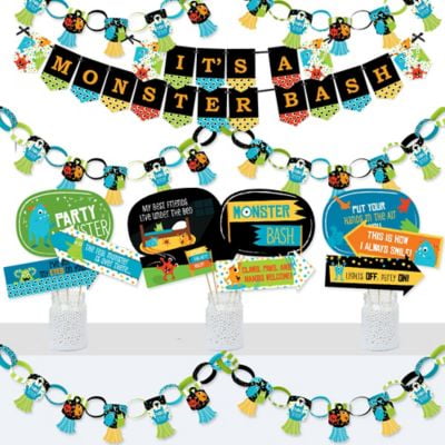 Monster Bash Banner And Photo Booth Decorations Little Monster Birthday Party Or Baby Shower Supplies Kit Doterrific Bundle Walmart Com