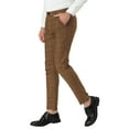 thumbnail image 4 of INSPIRE CHIC Men's Plaid Slim Fit Flat Front Dress Pants with Pockets 32 Brown, 4 of 7