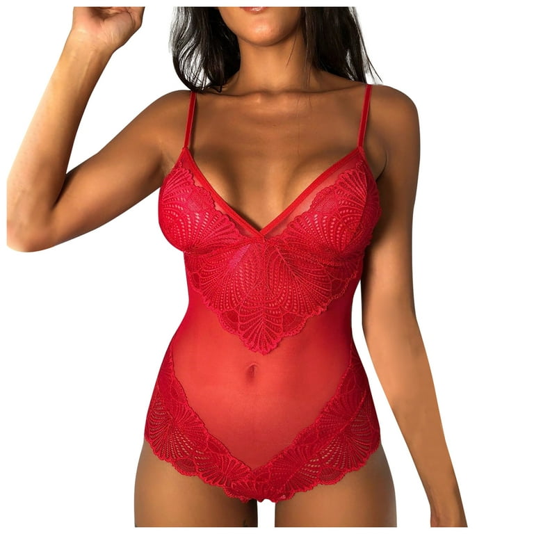Shapewear for Women Tummy Control Womens Sexy Temptation Transparent  Underwear Lace Mesh Underwear Sexy Santa Lingerie for Women Shapewear  Bodysuit on Sale Clearance Red,L 