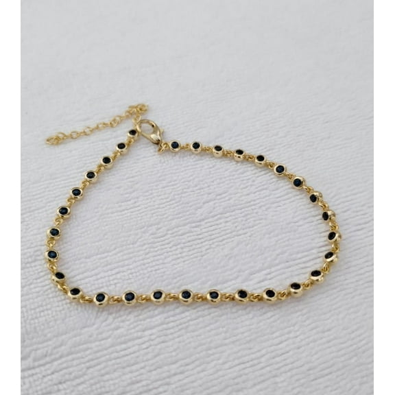 CZ Sapphire Bracelet,14k Gold plating Bezel Setting Sapphire Bracelet,September Birthstone Gift