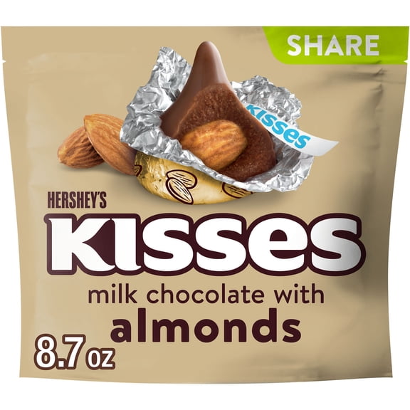 HERSHEY'S KISSES Milk Chocolate with Almonds Candy Share Pack, 8.7 oz