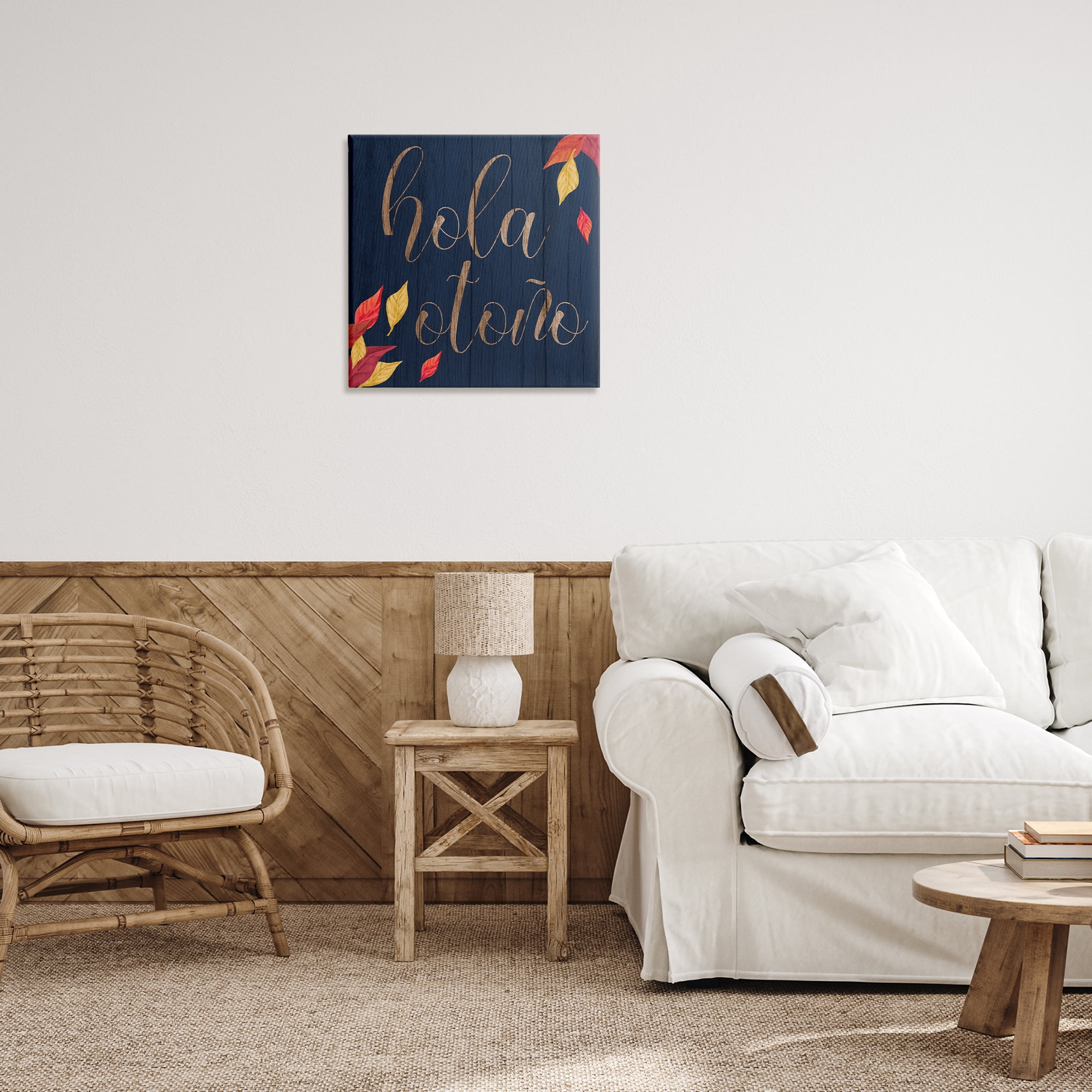 Stupell Industries Hola Otoño con Hojas Holiday Painting Wrapped Canvas Art Print Wall Art, 24 x 24
