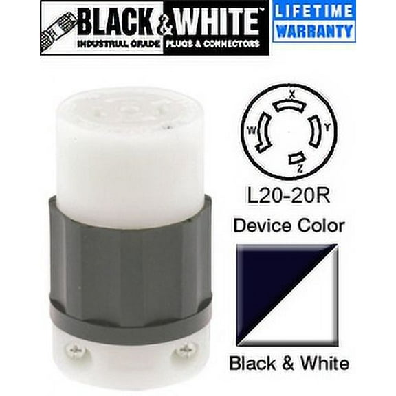 Leviton 2463 Connector Locking Blade L20-20R 20A 347/600V 3PY 4P4W Non-Grounding - Black-White