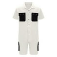thumbnail image 4 of VBTAPA Men's 2 Piece Outfits Color Block Fashion Casual Tracksuit Short Sleeve Cotton Shirt and Shorts Set Summer Hipster Streetwear Limited Time Sales White L, 4 of 7