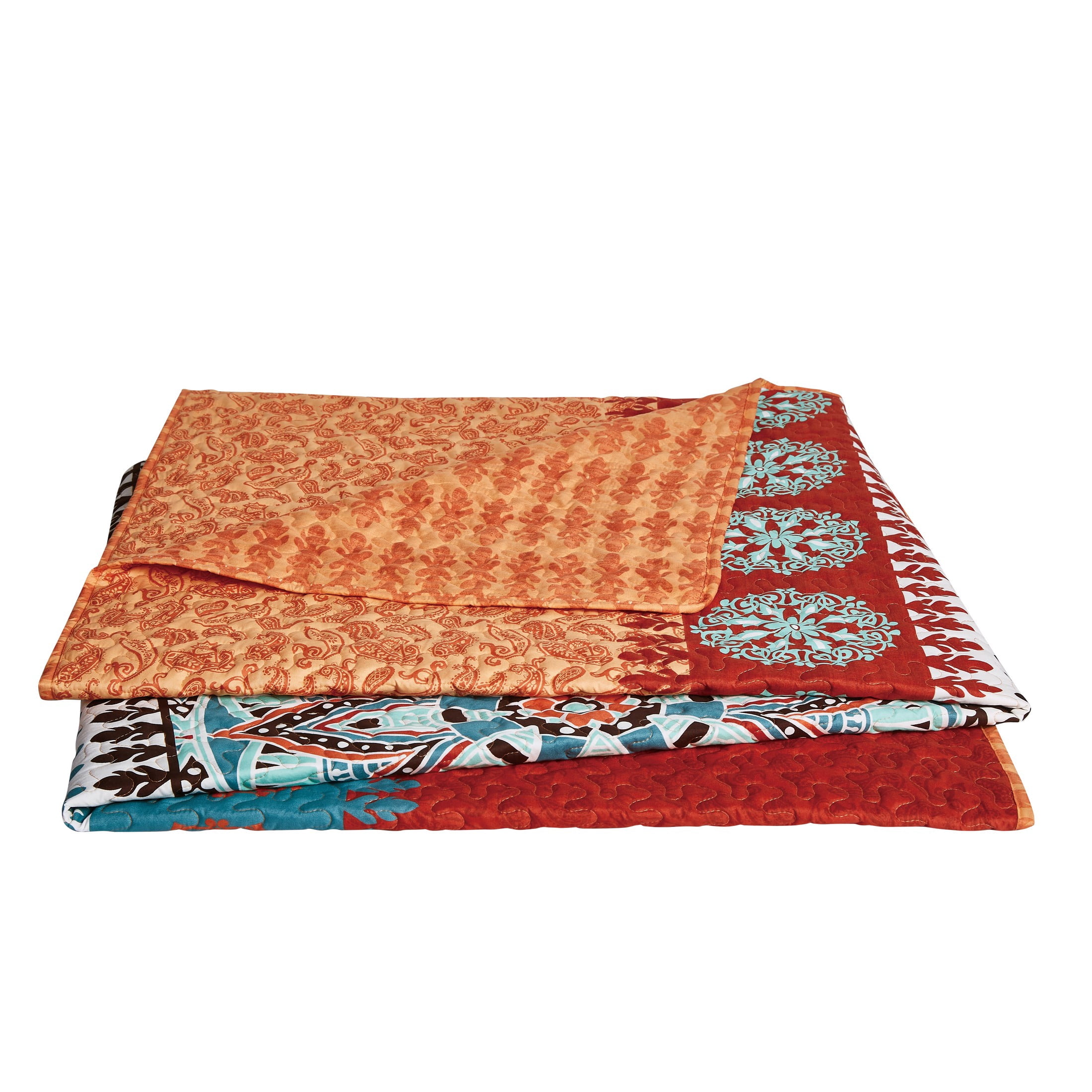 VCNY Home Ezra 5-Piece Orange Medallion Reversible Quilt Set, Full/Queen
