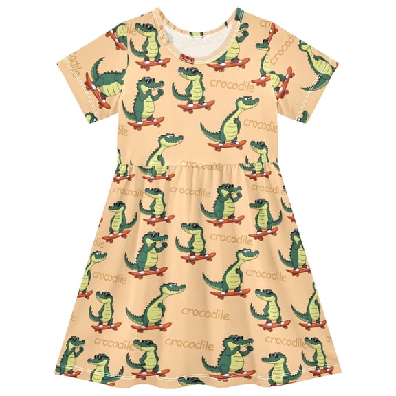 joogoo Crocodile Skating Girls' Short Sleeve Dress Kids Dresses 5-6T