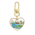 thumbnail image 1 of Cancun Mexico Island Mayan Temple Gold Heart Keychain Metal Keyring Holder, 1 of 3